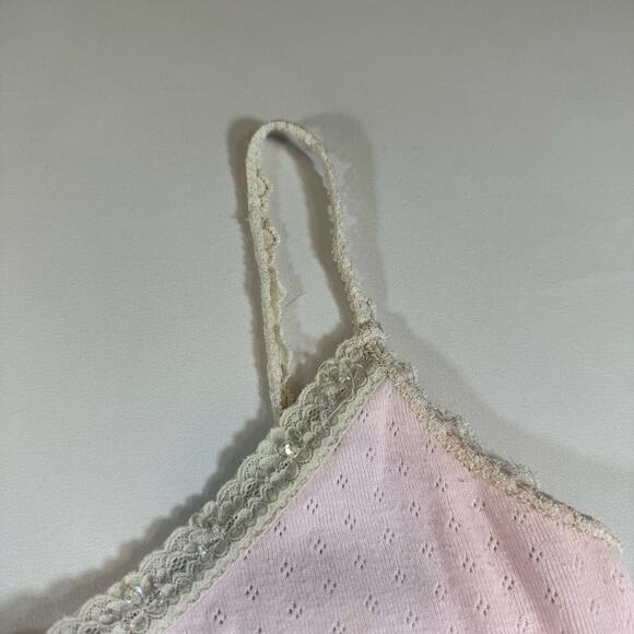 Roxy Vintage Y2K Eyelet Beaded Lace Slim Cami Preppy Tank Top - Pink Wms M - Picture 6 of 13